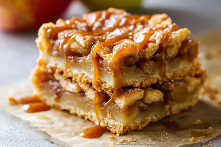 Easy Shortbread Apple Pie Bars with Caramel Drizzle